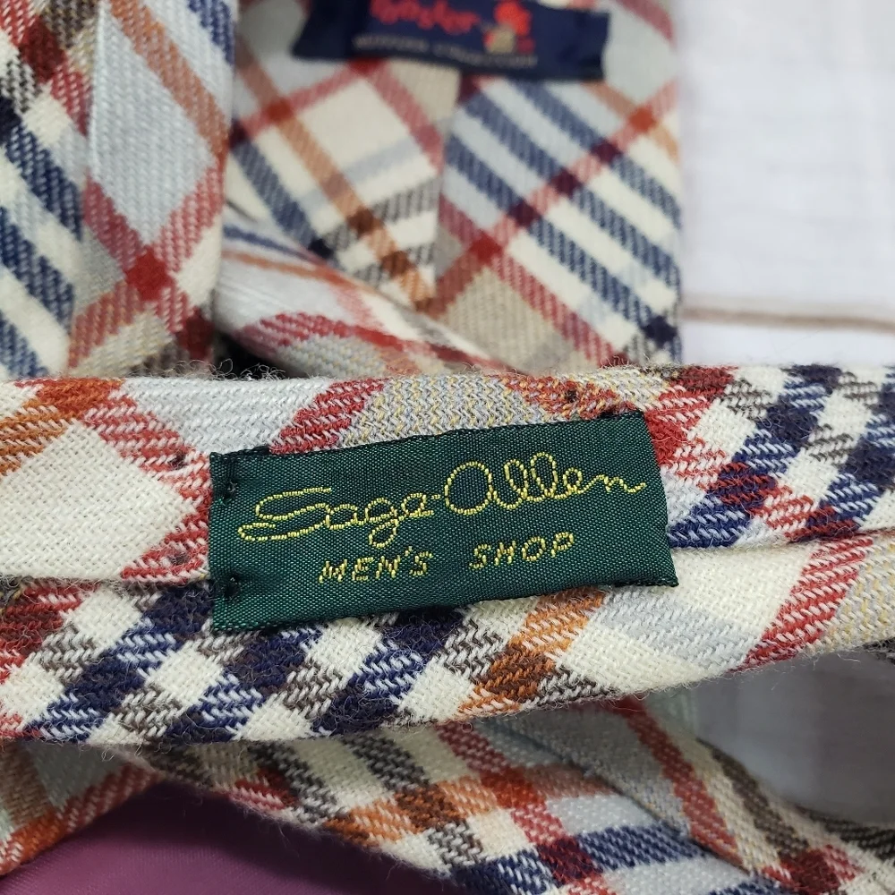 🌞SOLD🌞Vintage Rooster Ruffler Collection Plaid Wool Tie Necktie Red Blue Beige - Picture 6 of 8